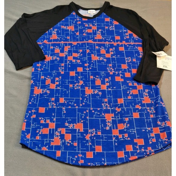 Lularoe Randy Shirt  3/4 Sleeves Red Blue Geometric Womens 2XL New - Picture 1 of 8